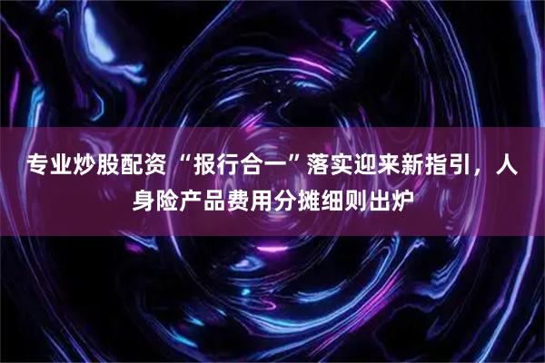 专业炒股配资 “报行合一”落实迎来新指引，人身险产品费用分摊细则出炉