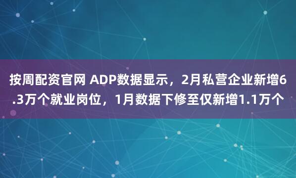 按周配资官网 ADP数据显示，2月私营企业新增6.3万个就业岗位，1月数据下修至仅新增1.1万个
